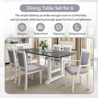 7-Piece Extendable Dining Table Set w/4 Dining Chair & 2 Armchair for 6 ...
