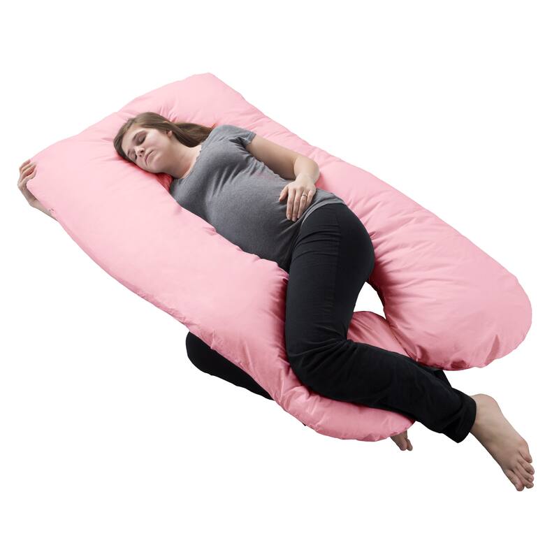 Full Body Pillow Cover- U-Shaped Soft Cotton Replacement Pillowcase by Lavish Home (Pink)