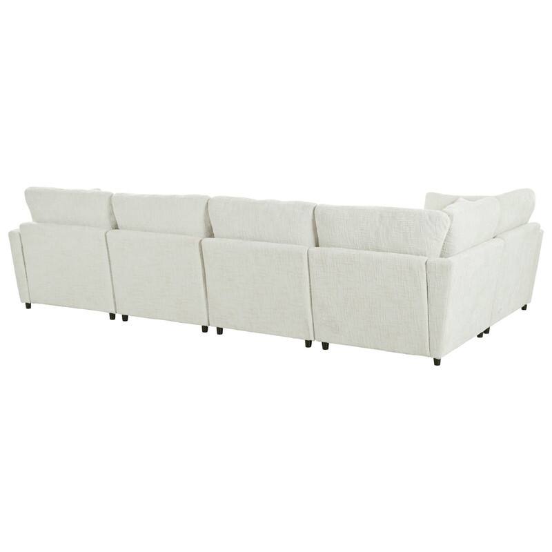 6-Piece U-Shaped Sectional Corner Sofa with Movable Ottoman and Durable Chenille Fabric for Versatile Living Spaces