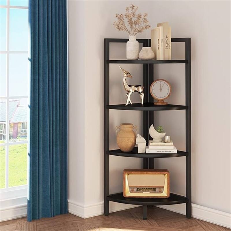 Corner Bookshelf 4 Tier Stand - 25.1"D x 16.9"W x 51"H - Black
