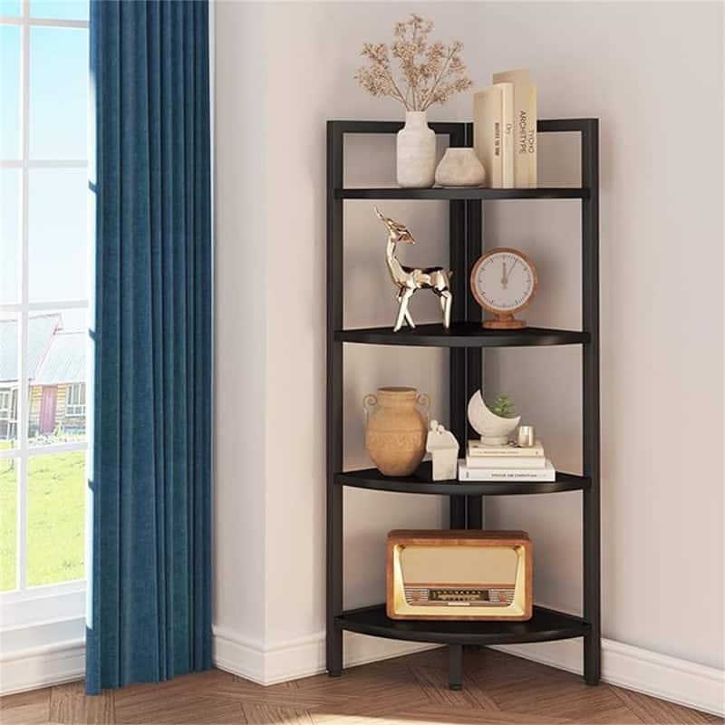 Corner Bookshelf 4 Tier Stand - 25.1"D x 16.9"W x 51"H