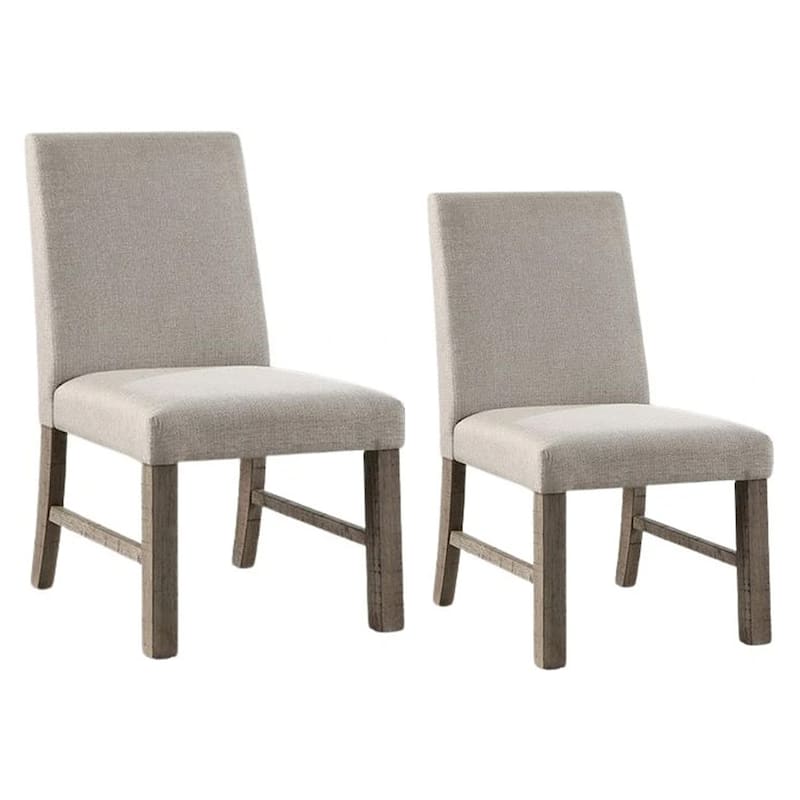 Genu Side Dining Chair Set of 2, Rustic Gray Wood, Gray Fabric