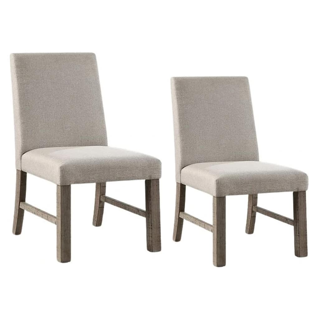 Genu Side Dining Chair Set of 2, Rustic Gray Wood, Gray Fabric