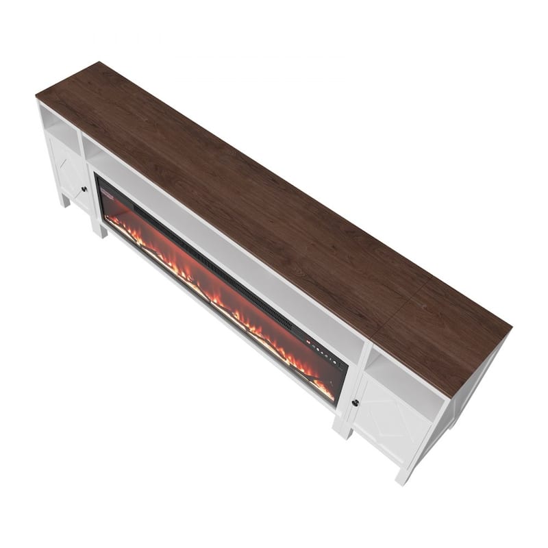 60-Inch Electric Fireplace TV Stand in White for Large TVs Adjustable Heat and Flame Settings - 60.79” x 6.3” x 13.98”