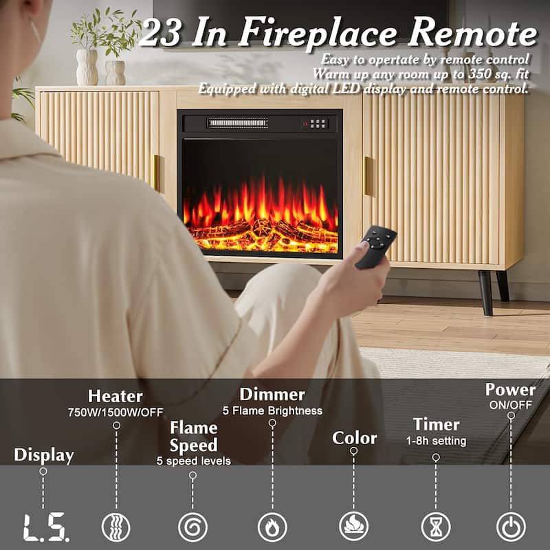 BOSSIN 58"Mid-Century Electric Fireplace TV Stand with Fluted Panels, Remote Control, and Adjustable Shelves for TVs up to 65"