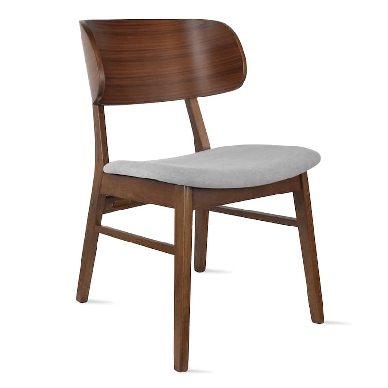 Set of 2 Retro Brown Wood Leg Dining Room Chair With Curved Back Fabric Cushions Upholstered Seat
