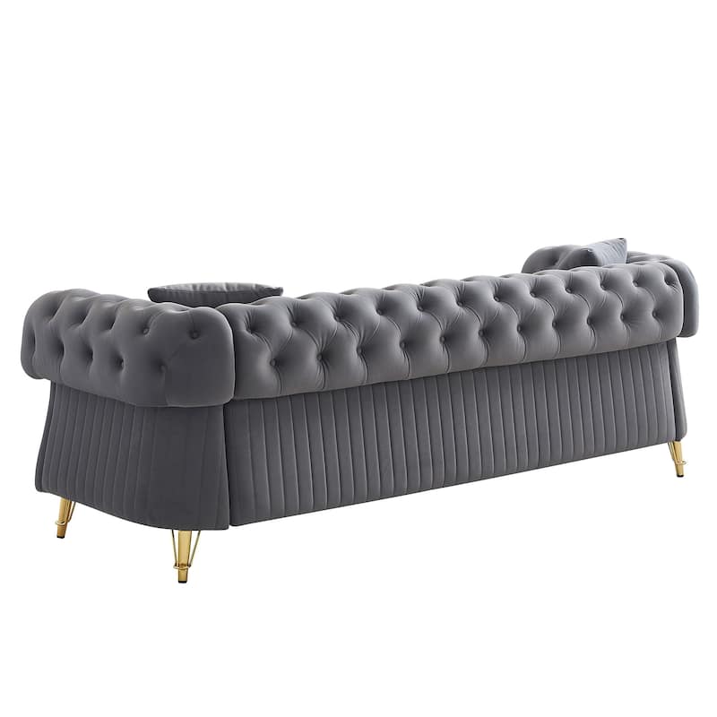 Chesterfield Tufted Velvet Sofa with Seat Cushions and Toss Pillows