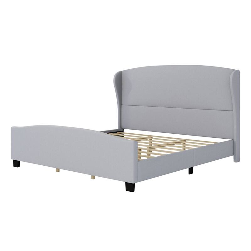 King Size 51" High Headboard Wingback Linen Upholstered Bed