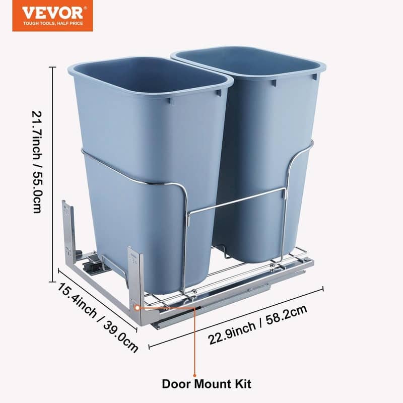 Pull-Out Trash Can, 35Lx2 Double Bins, Under-Mount Kitchen Waste Container with Slide & Door Kit, 110 lbs Capacity