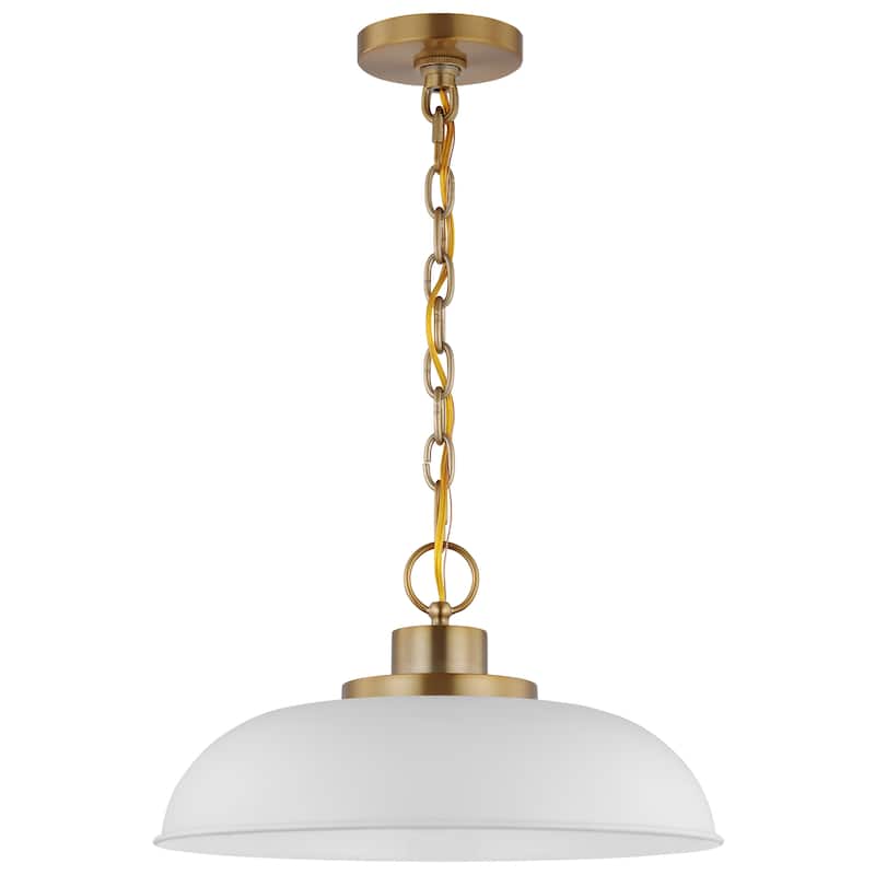 Colony 1 Light Small Pendant Matte White with Burnished Brass