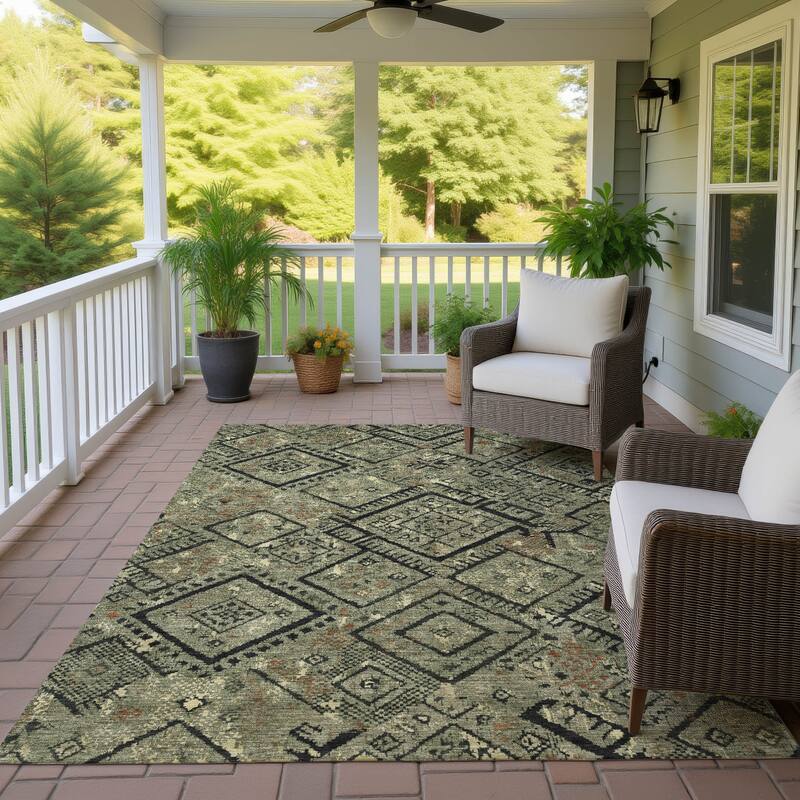 Machine Washable Indoor/ Outdoor Global Andes Chantille Rug - Olive - 8' x 10'