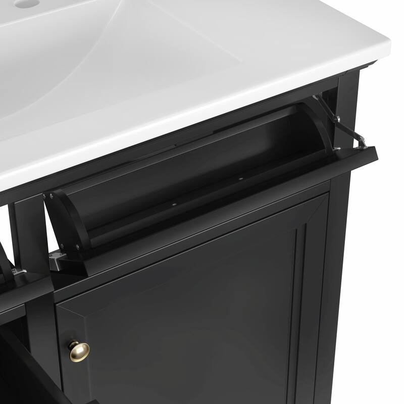 36-Inch Bathroom Vanity with Ceramic Sink Top - 4 Drawers and 1 Soft-Close Door