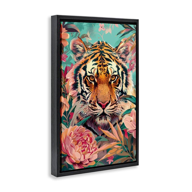Stupell Fierce Tiger In Waiting Framed Floater Canvas Wall Art Design By LSR Design Studio