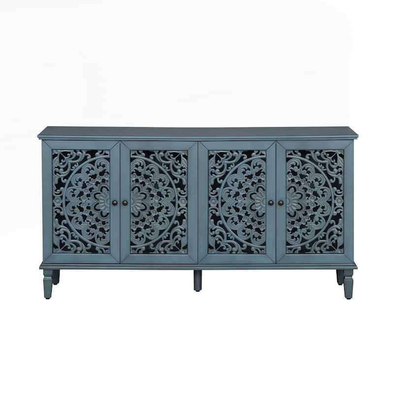 Carved Flower Door Large Storage Cabinet With Metal Handle