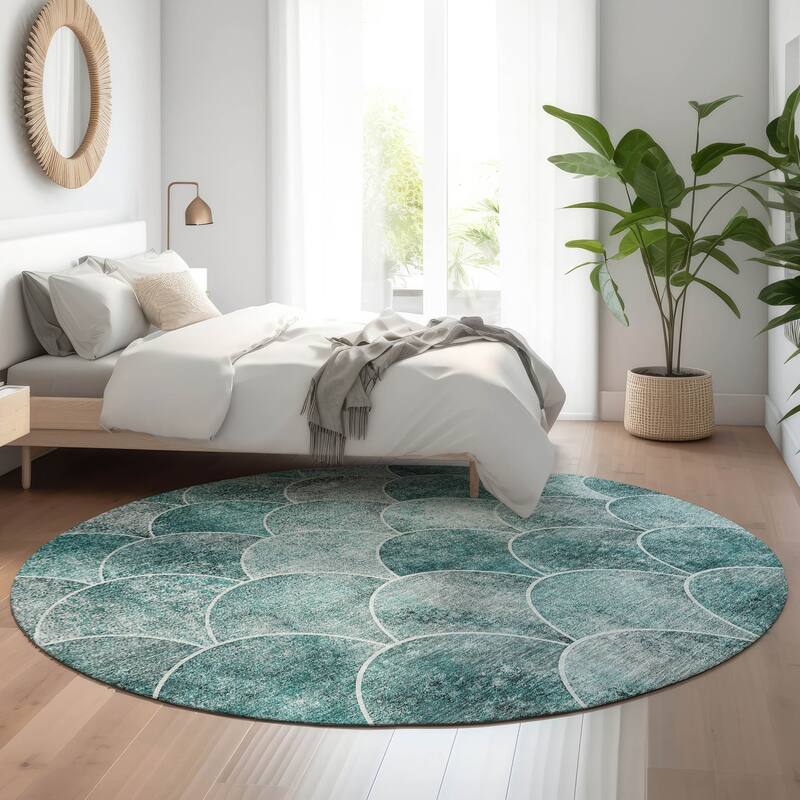 Premium Washable Super Soft Contemporary Geo Mayfield Rug - Teal - 8' x 8' - Round