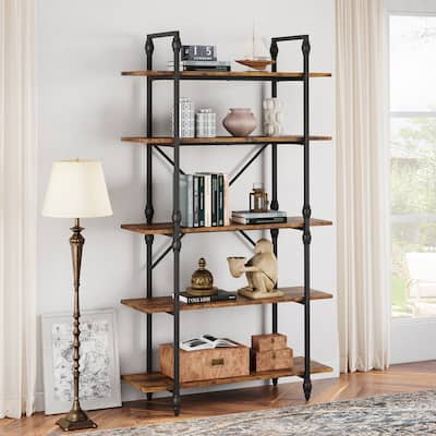 5-Tier Bookcase with Roman Columns, Tall Bookcase with Storage