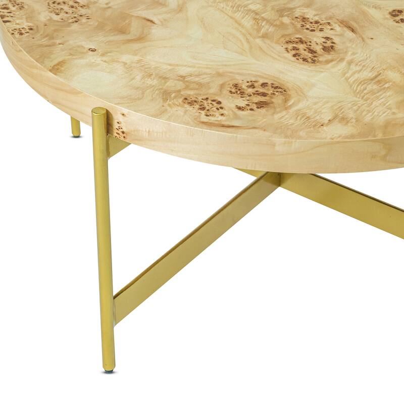Eliana Round Burl Wood & Metal Coffee Table by Sevita - 36" Diameter x 18" H