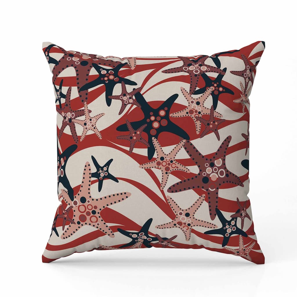 Starfish Sway Faux Suede Reversible Throw Pillow Silver and Red