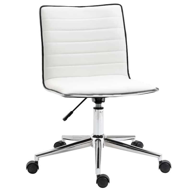Vinsetto Mid-Back Armless Office Chair Task Chair with PU Leather, Adjustable Height and Swivel Seat Ribbed, White