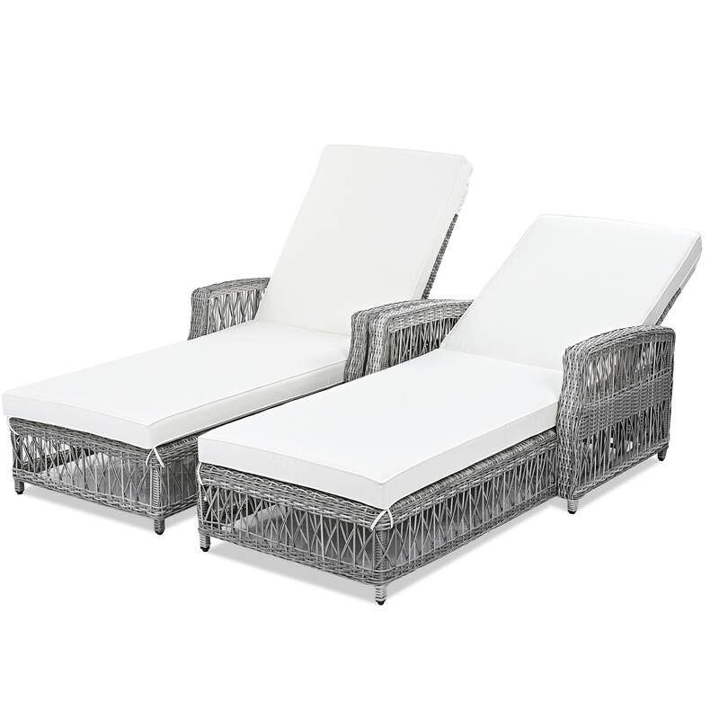 Rattan Chaise Lounge Chair with Adjustable Back & Armrests