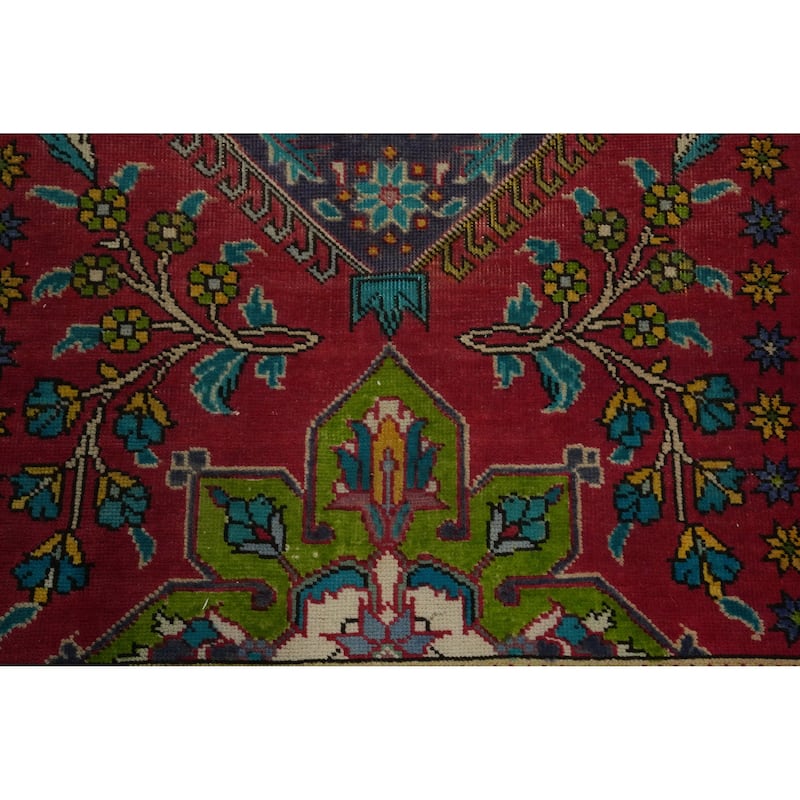 Hand Knotted Oriental 100% Wool Carpet Traditional Floral Red Tabriz Runner Rug - 11' 4'' X 3' 5''