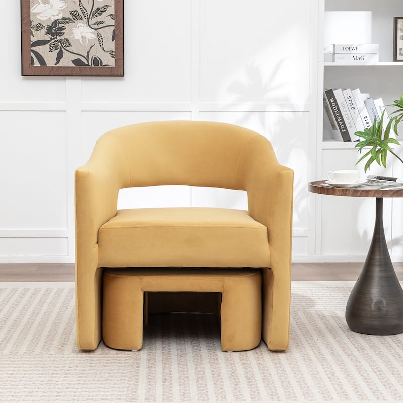 SEYNAR Modern Glam Velvet Accent Armchair Open Back with Ottoman