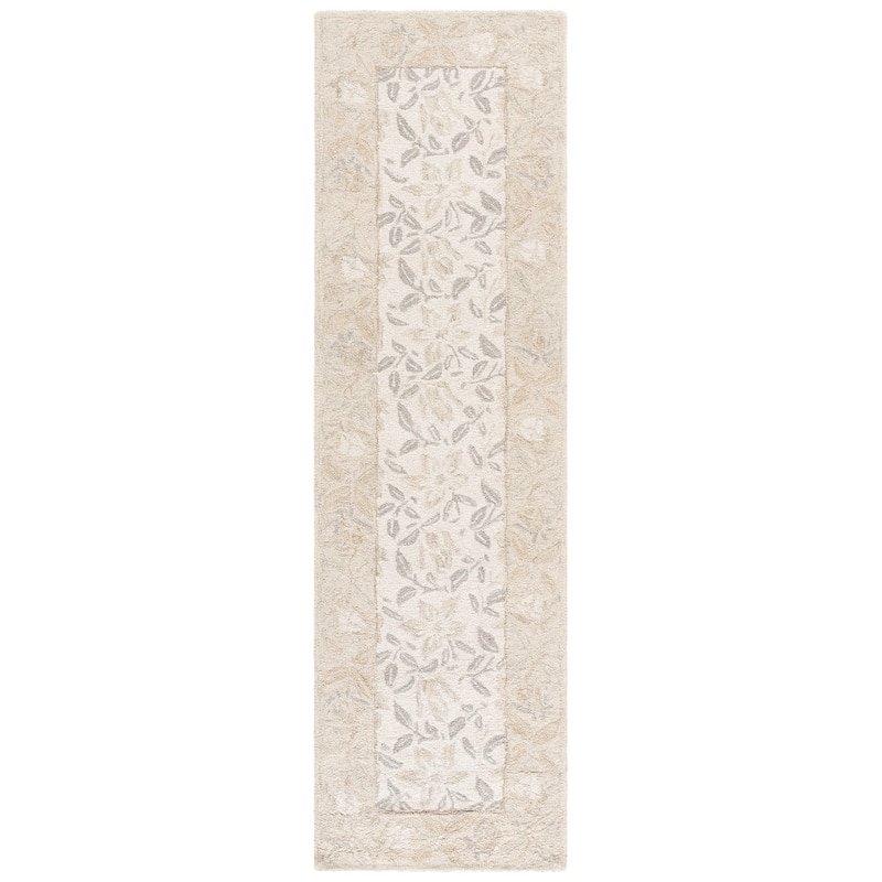 SAFAVIEH Handmade Jardin Merka Floral Wool Rug - 2'3" x 8' Runner - Ivory/Grey
