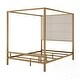 preview thumbnail 9 of 21, Metal 4-Poster Bed Frame Modern Canopy Upholstered Bed with Tall Upholstered Headboard