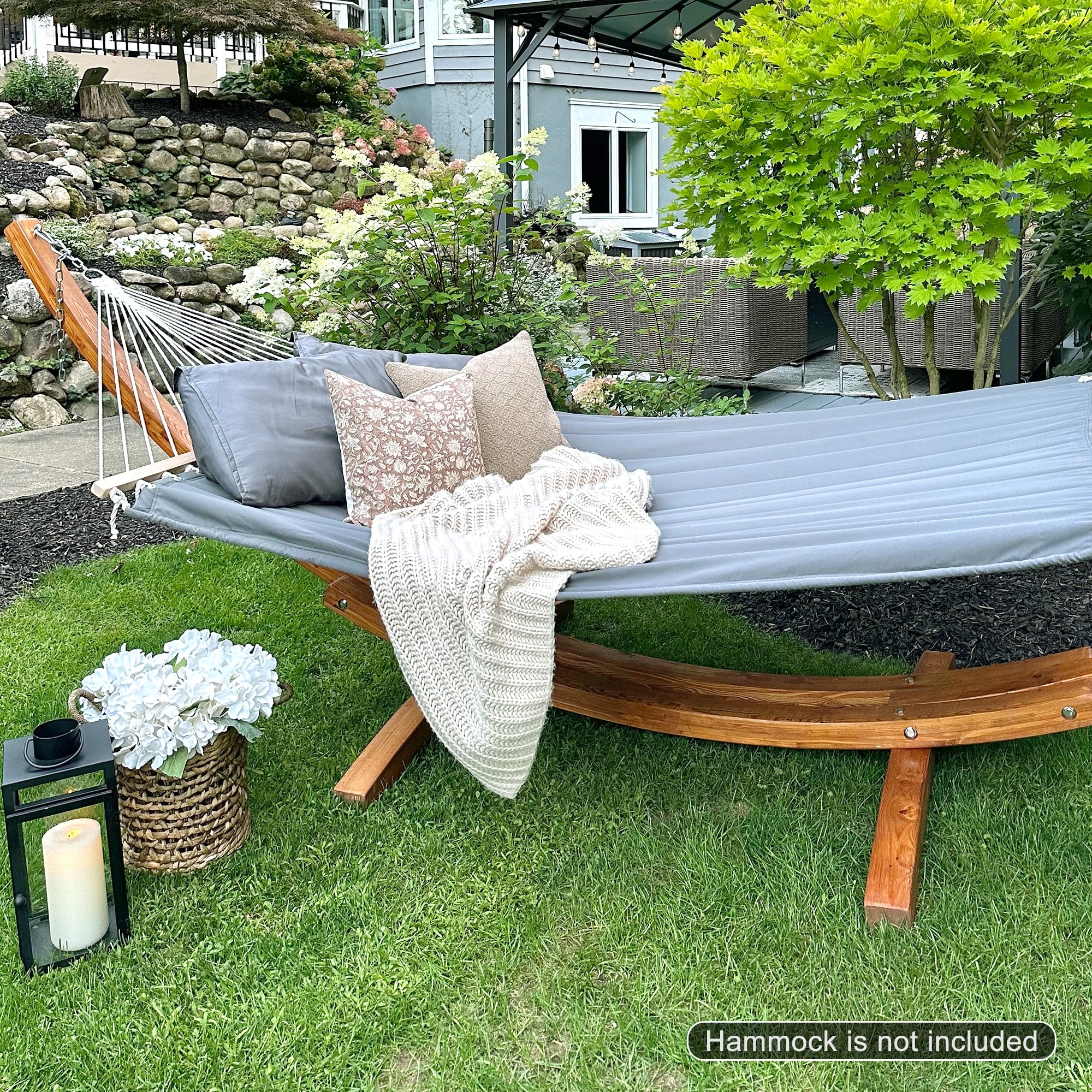 Atesun 13.5 ft Wooden Hammock Stand Only, Heavy Duty Larch Wood Arc Hammock Stand with Chains and Carabiners, 475 lbs Capacity, Size: 164.4*46.5*48.8, image size:2000x2000