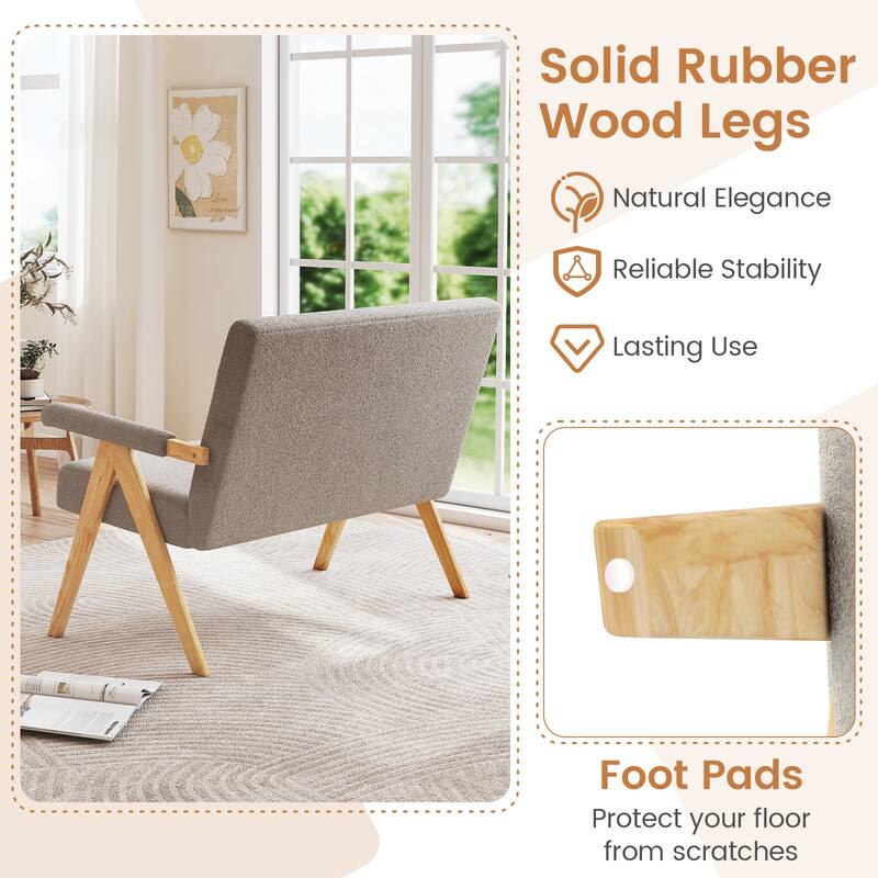 Gymax Loveseat Sofa Upholstered Sherpa Couch w/Armrests & Wooden Legs