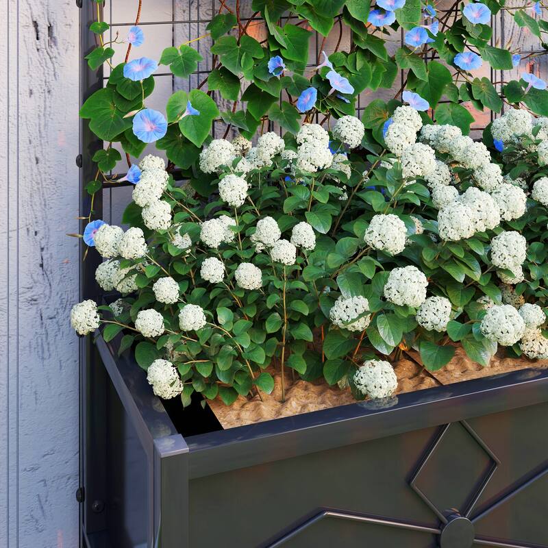 Outsunny Galvanized Raised Garden Bed with Trellis, Outdoor Planter Box for Climbing Vines Vegetables Flowers, Metal Garden Box