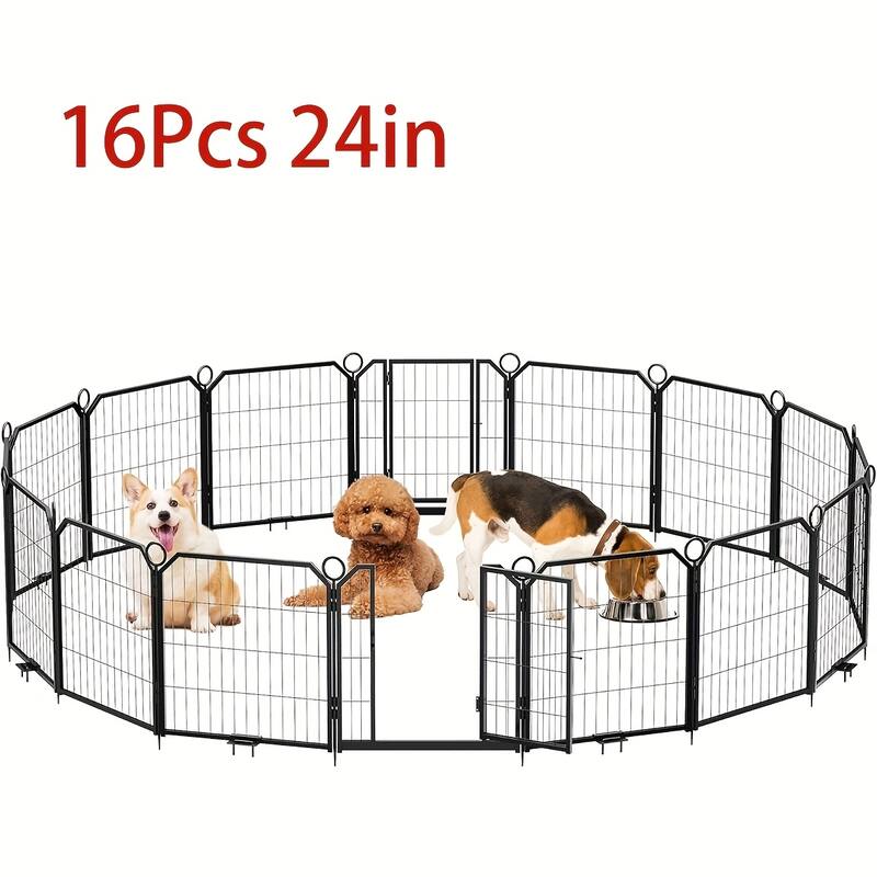 Portable Dog Playpen, Multi-Panels with Gate for Different Size Dogs - 16Pcs 24in