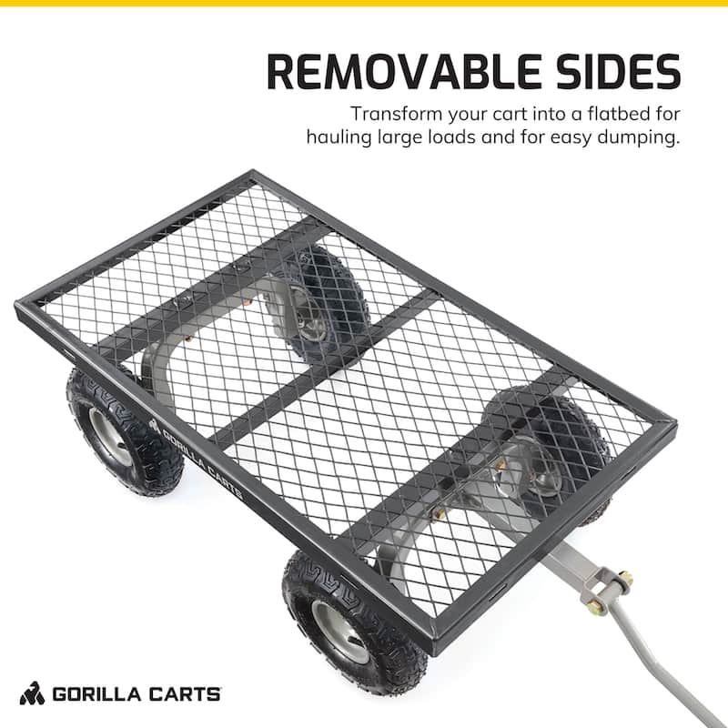 Gorilla Carts Steel Utility Cart Garden Beach Wagon, 800 Pound Capacity, Gray - 46