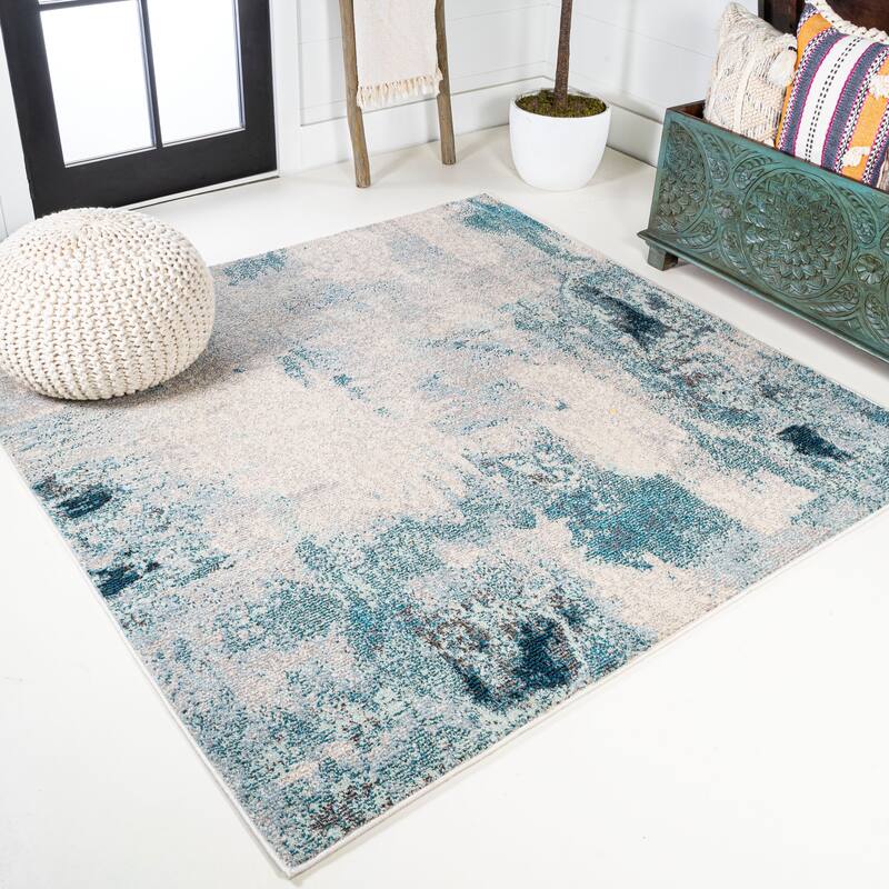 JONATHAN Y Groovy POP Modern Abstract Vintage Area Rug - 4' Square - Cream/Blue