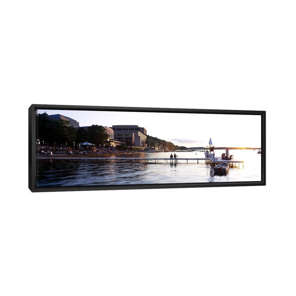 iCanvas "Group of people at a waterfront, Lake Mendota, University of Wisconsin" by Panoramic Images Framed Canvas Print