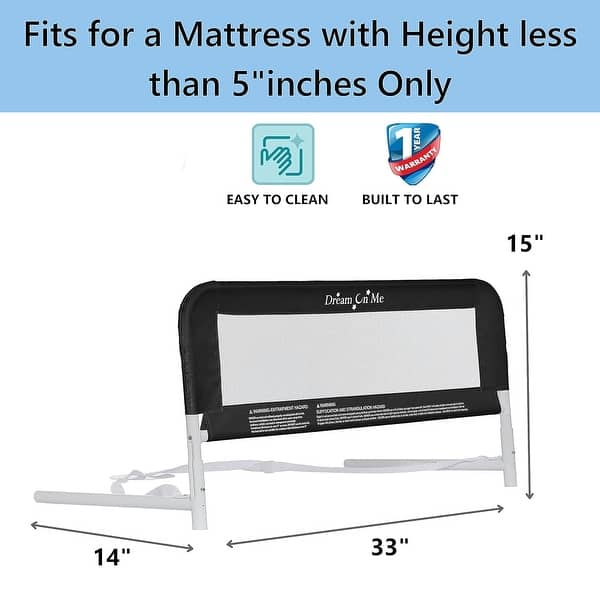 dimension image slide 1 of 4, Dream On Me Mesh Security Adjustable Bed Rail