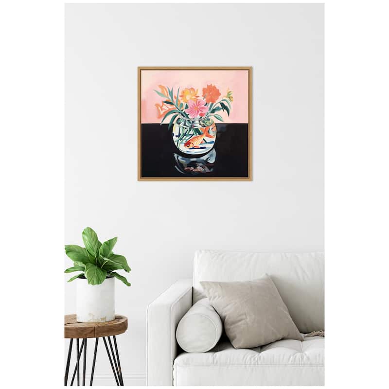 Kate and Laurel Sylvie Goldfish Bowl Botanical Framed Canvas by The Creative Bunch Studio