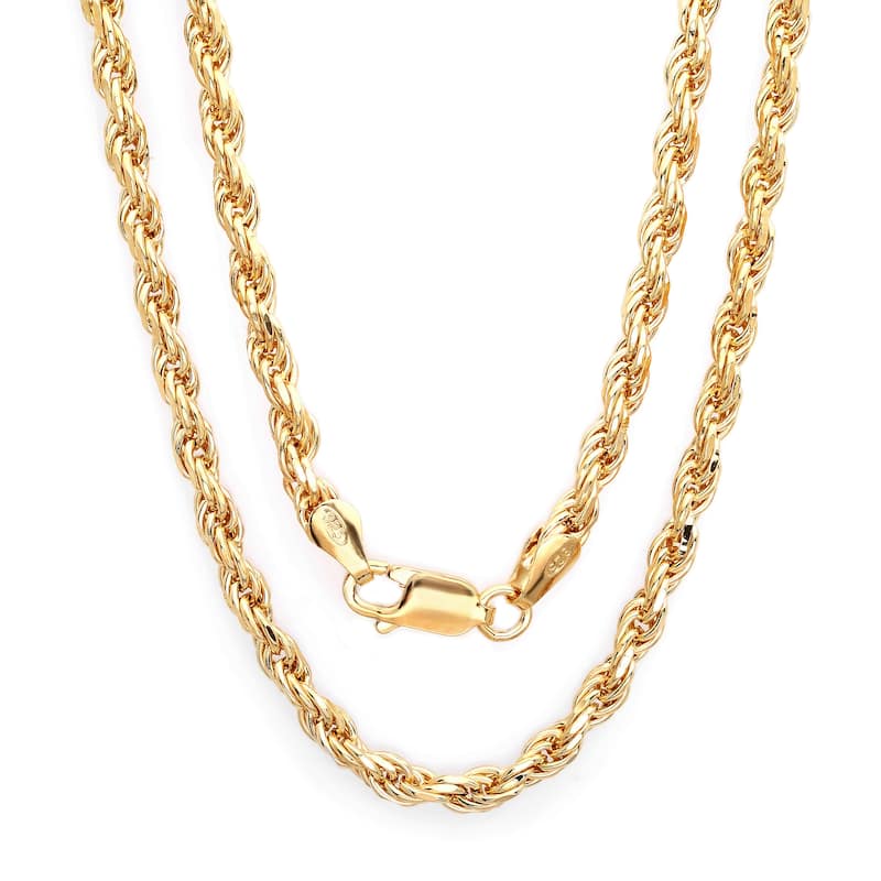 Roberto Martinez Gold Plated Silver 2.25 mm Rope Chain (16"-30") - Yellow - 16 Inch