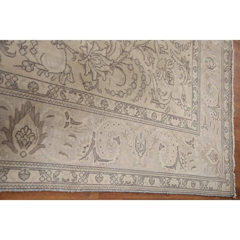 Hand Knotted Oriental 100% Wool Carpet Traditional Floral Beige & Ivories Tabriz Area Rug - 13' 2'' X 9' 10''