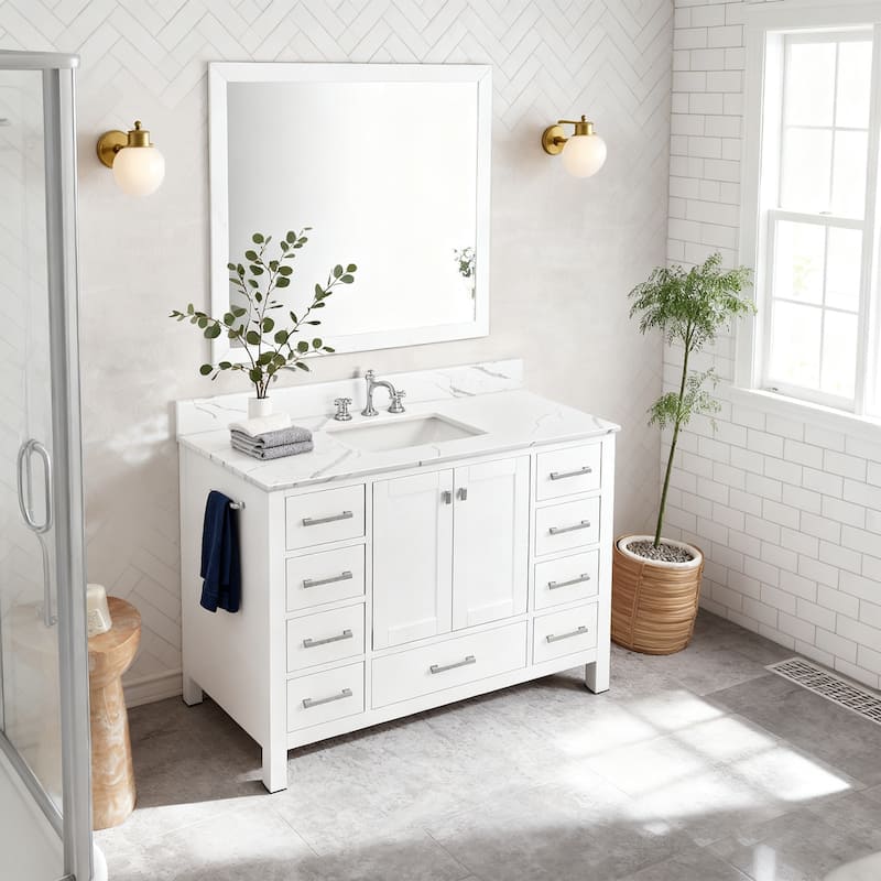 Nephelily 48 inch Transitional White Bathroom Vanity with Top