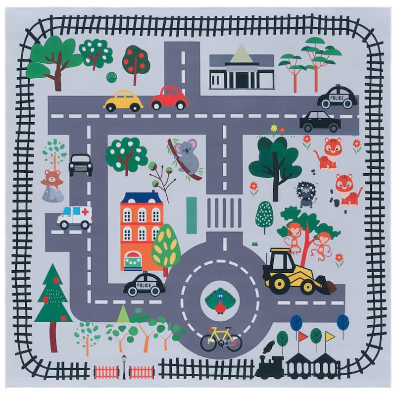 SAFAVIEH Tacoma Kids Eltje Kids & Tween Rug - 5' Square - Ivory/Grey
