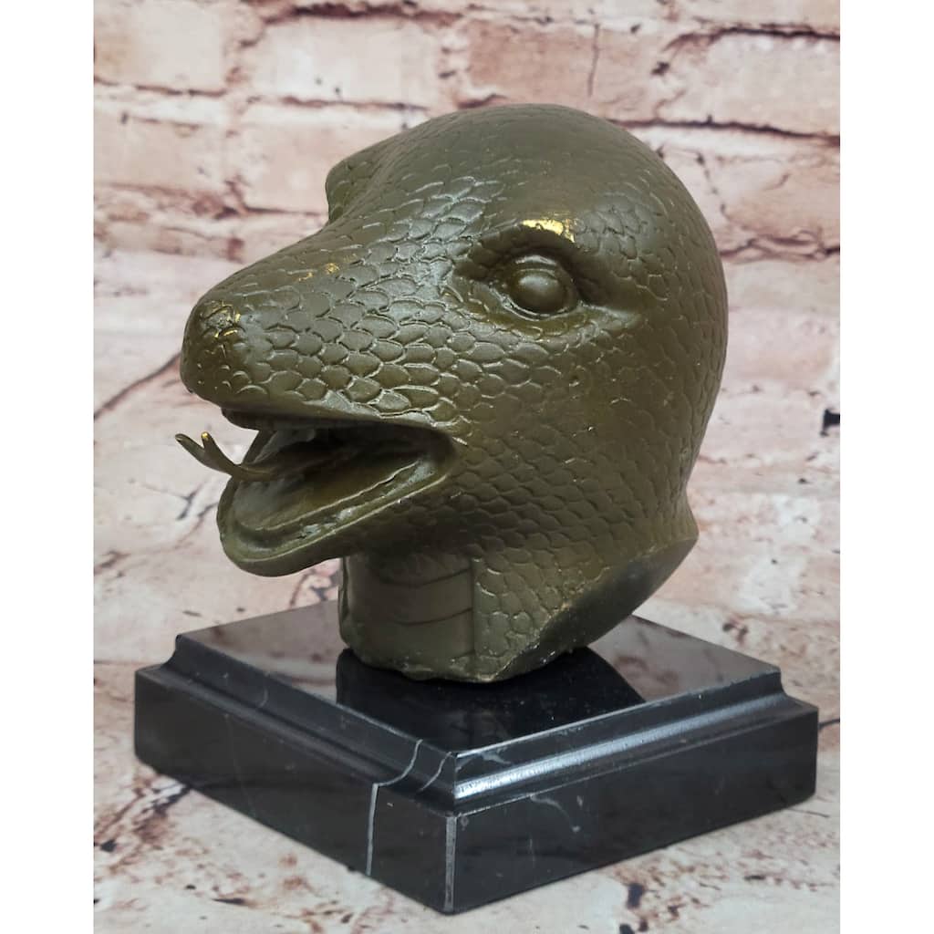 Bronze Imitative Snake Head Sculpture On Marble Base – Serpent Bust