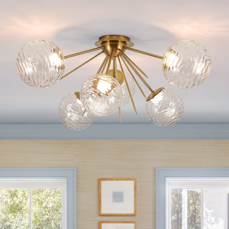 Sculptural Textured Glass Globe Dimmable LED Sputnik Ceiling Light