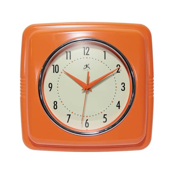 slide 2 of 148, Infinity Instruments Retro 9.25-inch Square Wall Clock - 9.25 x 1.875 x 9.5 Orange