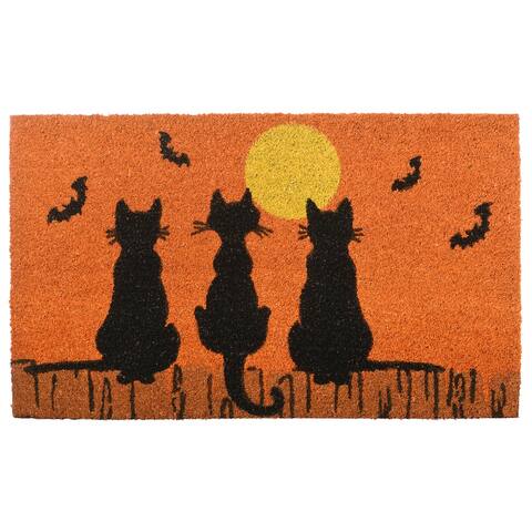 30" Three Black Cats Halloween Coir Doormat
