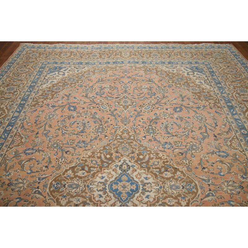 Hand Knotted Oriental 100% Wool Carpet Traditional Floral Pink Mashad Area Rug - 13' 2'' X 9' 9''