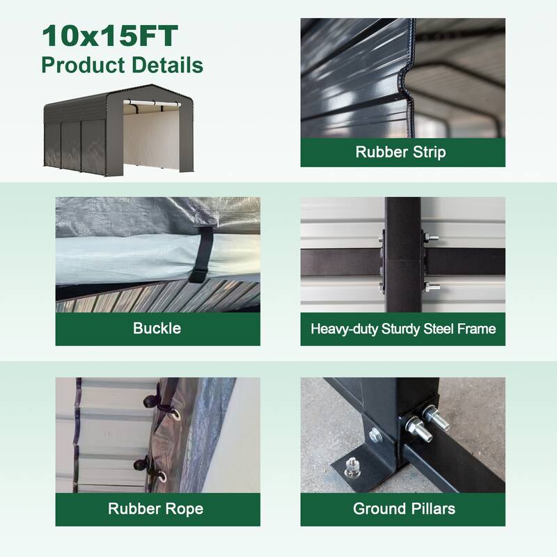 10x15 FT Metal Carport Carports with Waterproof Cloth, Heavy Duty Galvanized Steel Roof, Outdoor Car Shelter
