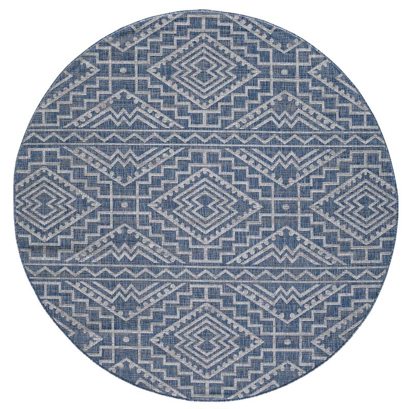 Domani Pyramids Chevron Indoor/ Outdoor Rug - 7'10" Round - Denim