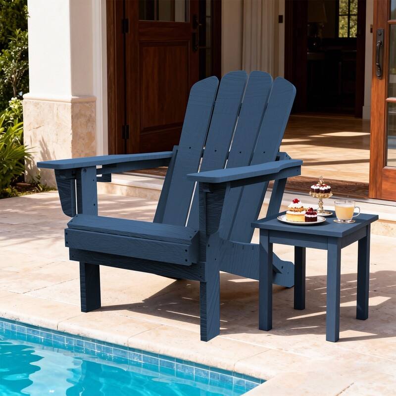 Domi Folding Adirondack Chair,Wooden Textured with Cup Holder,HDPE