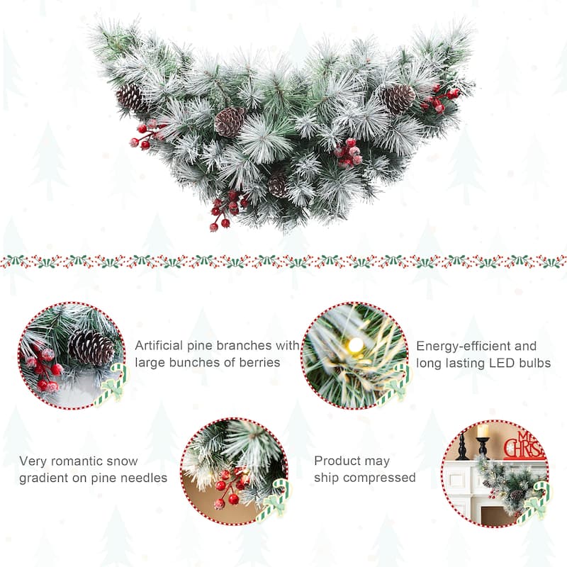 Glitzhome 3FT Pre-Lit Artificial Christmas Swag With 50 Warm White Lights and Timer